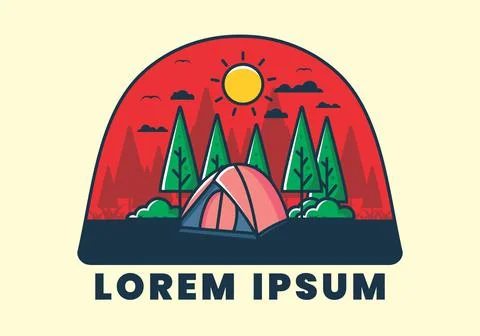 Fun camping with dome tent flat illustration Stock Illustration