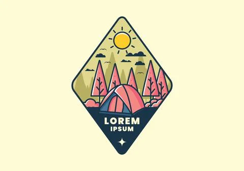 Fun camping with dome tent flat illustration Stock Illustration