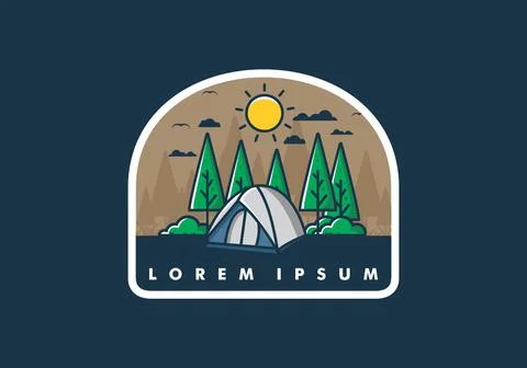 Fun camping with dome tent flat illustration Stock Illustration