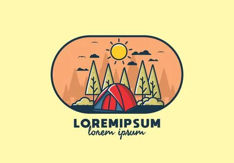 Fun camping with dome tent flat illustration Stock Illustration