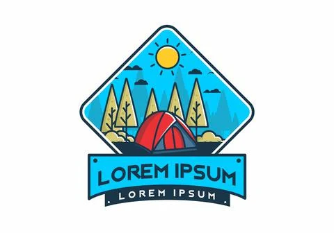 Fun camping with dome tent flat illustration Stock Illustration