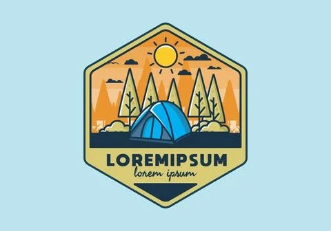 Fun camping with dome tent flat illustration Stock Illustration