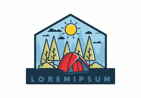 Fun camping with dome tent flat illustration Stock Illustration
