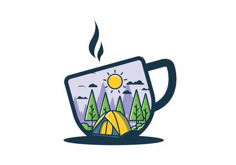 Fun camping with dome tent flat illustration Stock Illustration