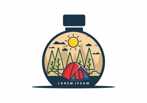 Fun camping with dome tent flat illustration Stock Illustration