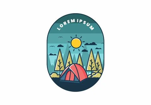 Fun camping with dome tent flat illustration Stock Illustration