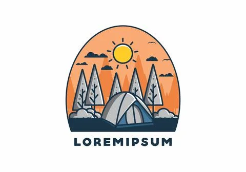 Fun camping with dome tent flat illustration Stock Illustration