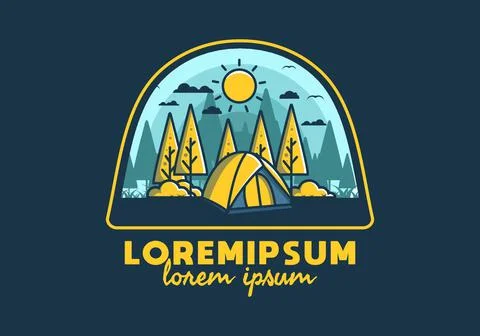 Fun camping with dome tent flat illustration Stock Illustration
