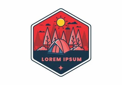 Fun camping with dome tent flat illustration Stock Illustration