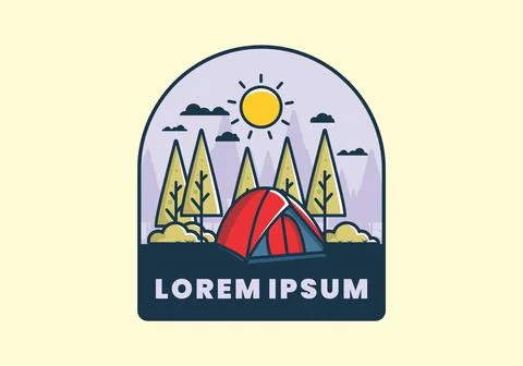 Fun camping with dome tent flat illustration Stock Illustration