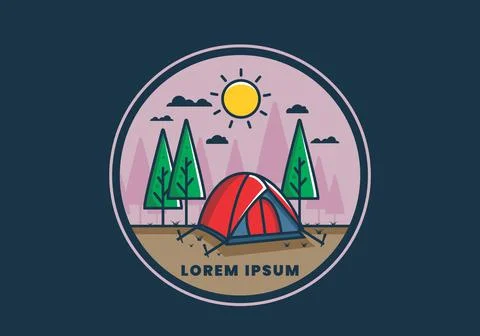Fun camping with dome tent flat illustration Stock Illustration
