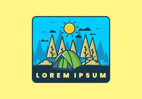 Fun camping with dome tent flat illustration Stock Illustration