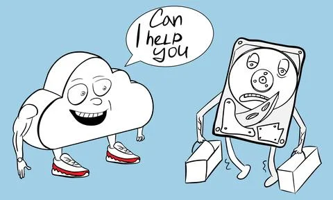 A fun caricature on the topic of cloud storage. 스톡 일러스트