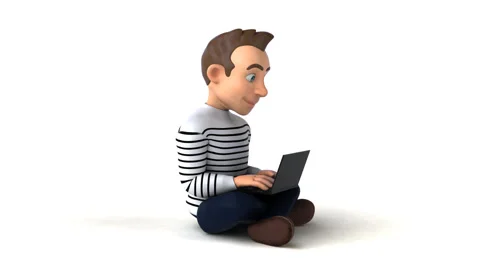 Fun cartoon casual guy coding Stock Footage 123299270