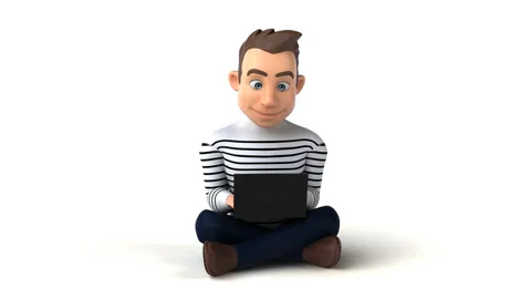 Fun cartoon casual guy coding Stock Footage 123299437