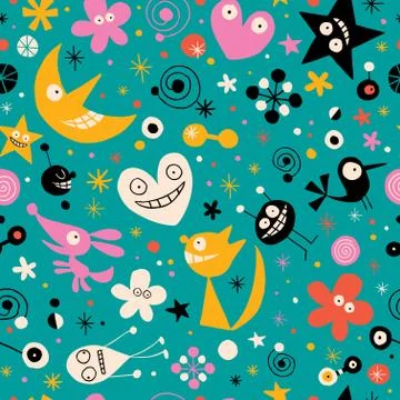 Fun cartoon characters seamless pattern Illustrazione stock