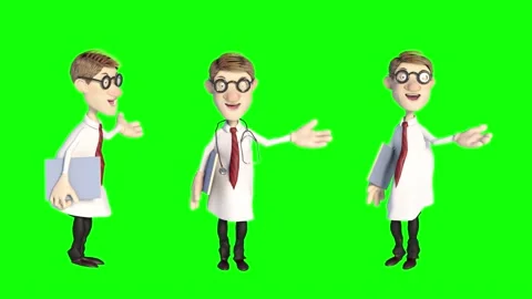 Fun cartoon doctor is presenting render loop 3d Video stock 156190720
