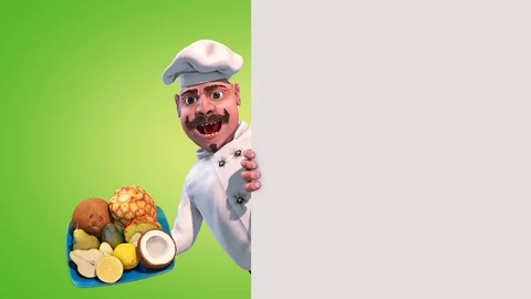 Fun Chef Fruit Alpha Matte 3D Rendering Animation Stock-Footage 91528140