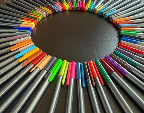 Fun circle of colored pens. Stock Photos