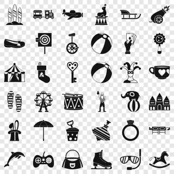 Fun circus icons set, simple style Illustrazione stock