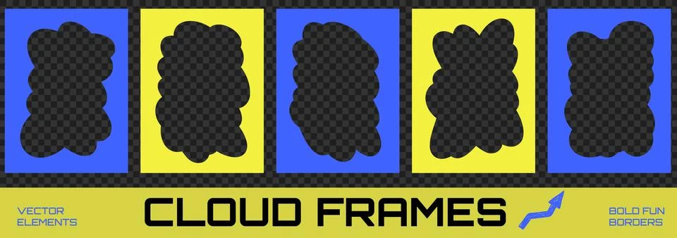 Fun cloudy frame set with bold border for cute photo card and groovy poster Stock Illustration