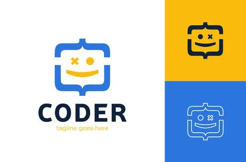 Fun Coding, Developer coding icon vector illustration, programming logo. smil 스톡 일러스트