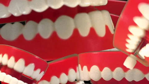 A fun collection of toy chattering teeth. Chatty joke. Stock Footage 235813767