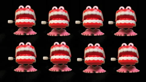 A fun collection of toy chattering teeth. Chatty joke. Stock Footage 235924417