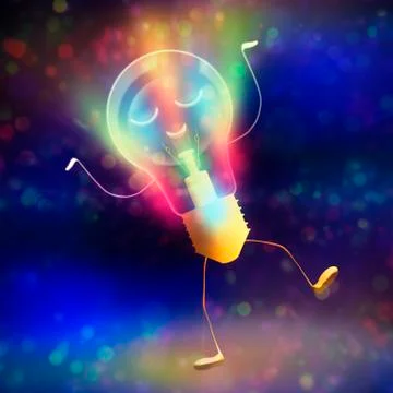 A fun colored light bulb illustrates a variety of creative ideas. Stock Illustration