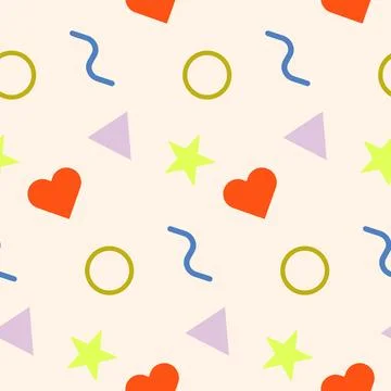 Fun colorful doodle seamless pattern. Trendy design with scribble and geometric Stock Illustration
