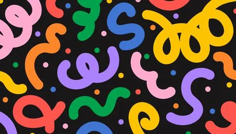 Fun colorful line doodle pattern on black background. Creative minimalist style Illustrazione stock