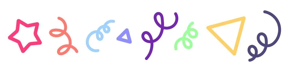 Fun colorful lines set. Scribble shapes icons. Vector illustration isolated Ilustración de archivo