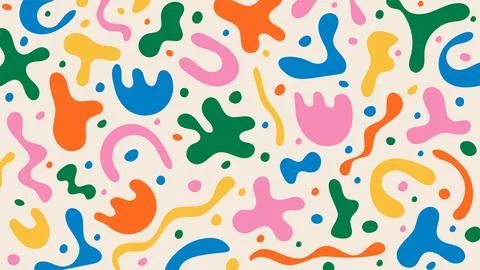 Fun colorful pattern of abstract liquid shapes and blobs in various colors on Stock Illustration