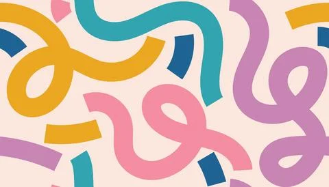 A fun, colorful seamless pattern of abstract curvy lines, doodles, and shap.. Stock Illustration