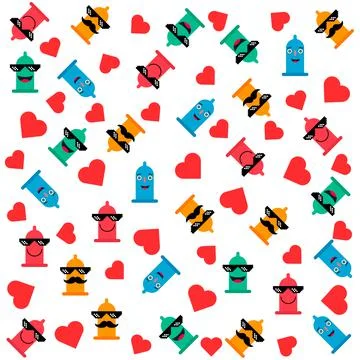 Fun condom background design, love healthy decoration pattern, web element ve Stock Illustration