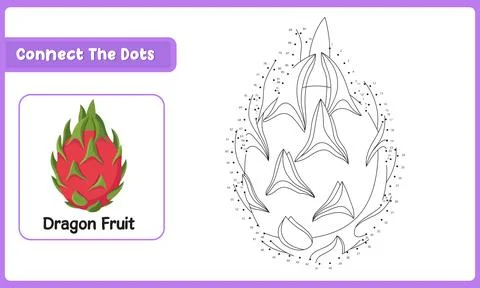 Fun connect the dots dragon fruit puzzle worksheet for kids learning activi.. Ilustração Stock