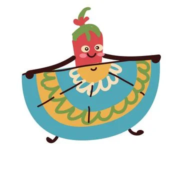 Fun, cute character chilli pepper dancing. Stock Illustration