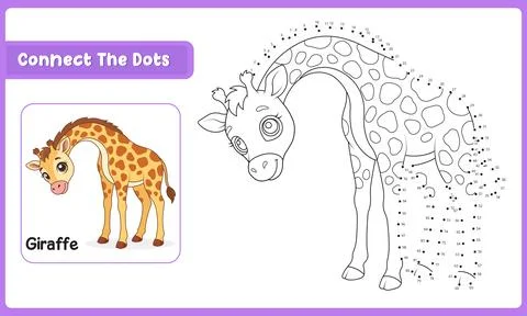Fun Cute Giraffe Dot to Dot Puzzle Page and Connect the Dots Activity for Kid Stock Illustration