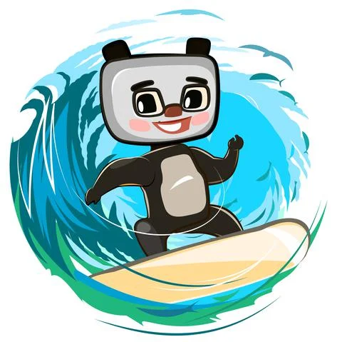 Fun cute panda Bear goes in for sports on the water. Summer vacation in tropi Stock Illustration