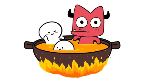 "Fun Demon Falling into Hell with Copper Pan - White Background". Stock Footage 282784402