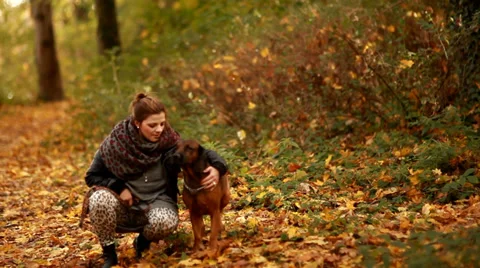 Fun with dog in park Stock Footage 32274193