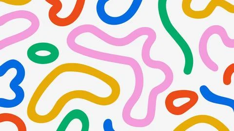 Fun doodle background with abstract figures and shapes in vivid rainbow colors Stock Illustration