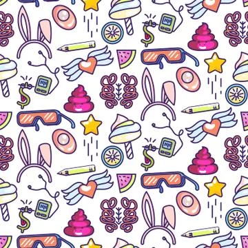 Fun doodles vector icons seamless pattern. Stock Illustration