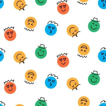 Fun Emoji Icons Seamless Pattern, Emoticon Faces Stock Illustration