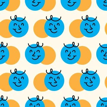 Fun Emoji Icons Seamless Pattern, Emoticon Faces Stock Illustration