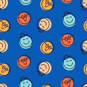 Fun Emoji Icons Seamless Pattern, Emoticon Faces Stock Illustration
