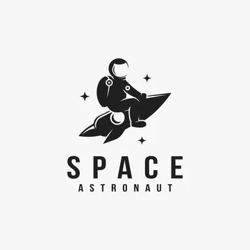 Fun explorer space astronaut riding a rocket mascot logo icon vector template Stock Illustration