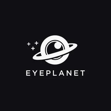 Fun Eye and ring of planet logo icon vector on black background Stock Illustration