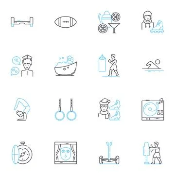 Fun fair linear icons set. Carousel, Ferris wheel, Rollercoaster, Funhouse Stock-Illustration