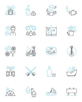 Fun fair linear icons set. Carousel, Ferris wheel, Rollercoaster, Funhouse Stock-Illustration